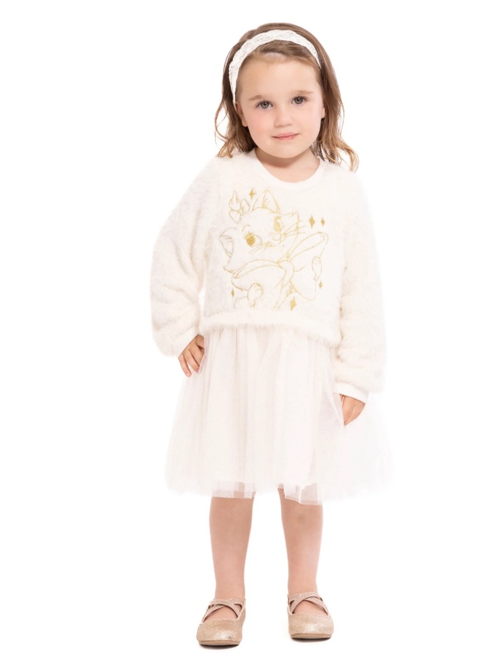 Disney Marie Aristocats Fuzzy Eyelet Sweater Dress w Tulle Skirt Size 4T NWT